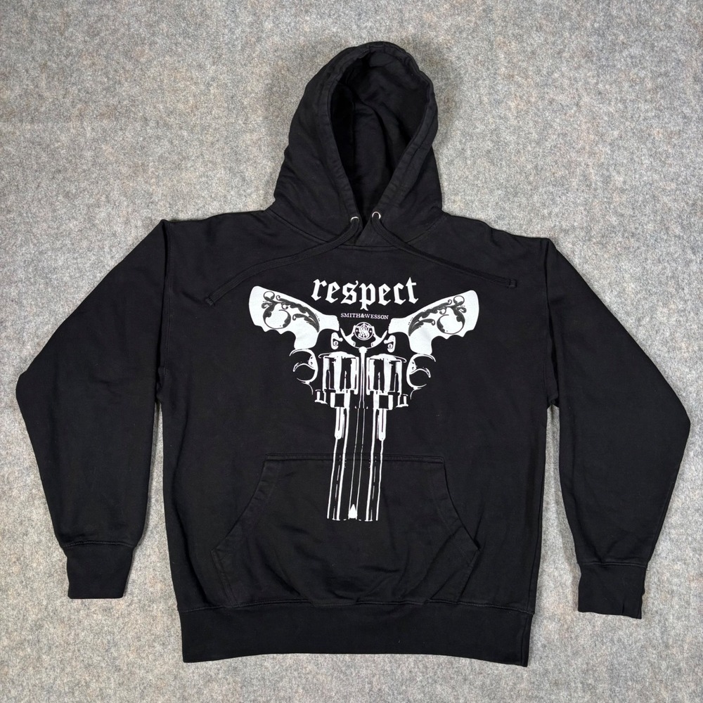 Smith & Wesson Hoodie Mens L Black Respect Revolver Graphic Sweatshirt M2600 Gun